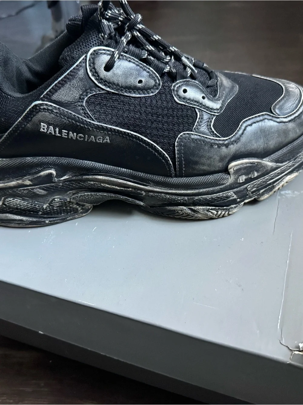 Balenciaga Black Chunky Trainer with Distressed Sole